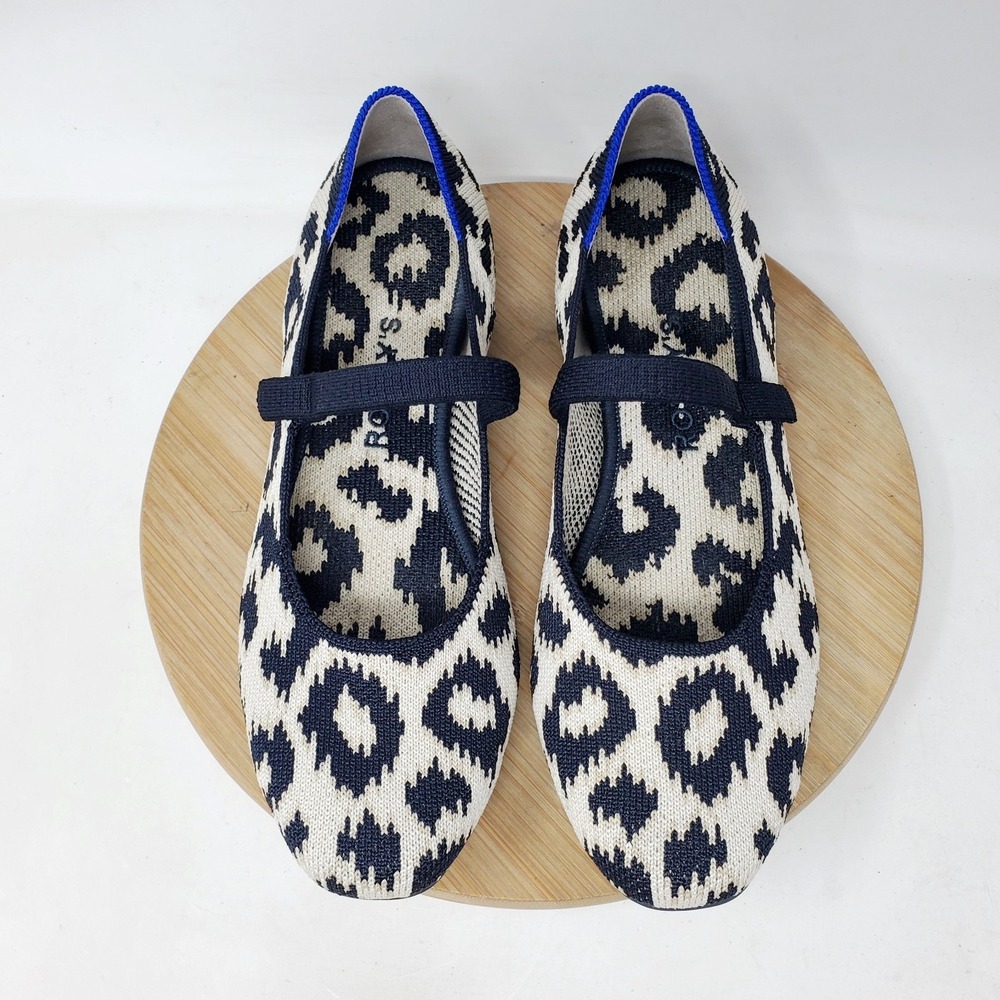 Rothys The Square Mary Jane Womens 7 Sandy Cat Leopard Minimalist Flats Shoes
